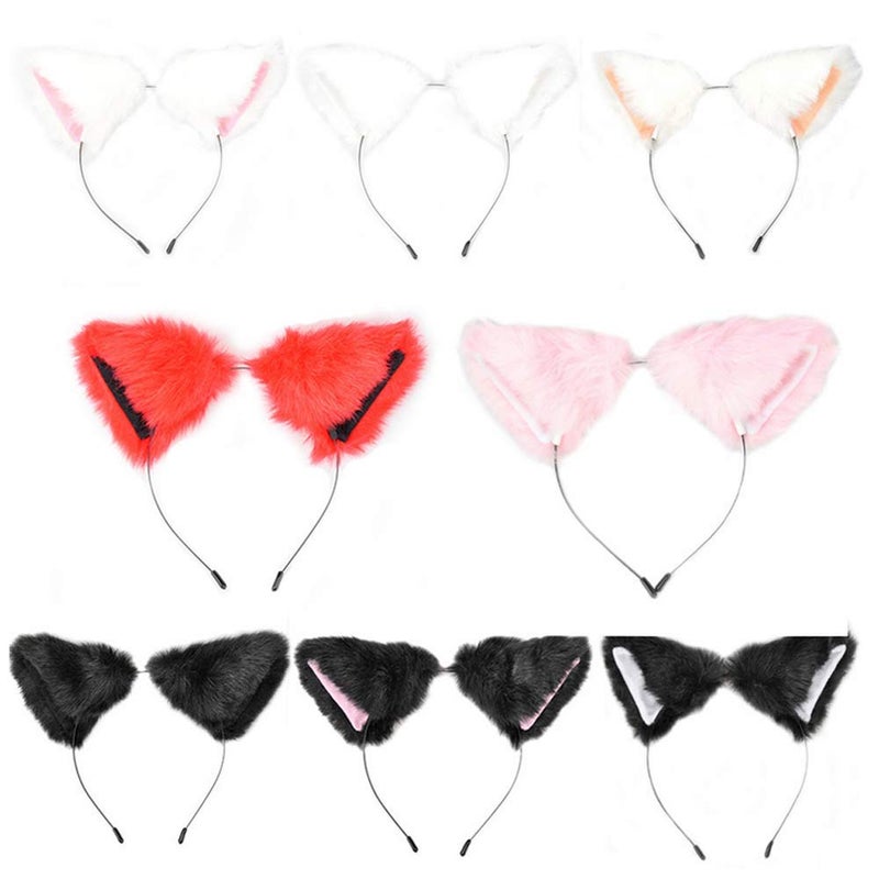 lasenersm 1 Piece Cat-Fox Long Fur Ears Headband Cute Cat-Fox Long Fur Ears Anime Cosplay Headband for Anime Cosplay Party Costume Halloween Party White Fluff with White Inside - Image 3